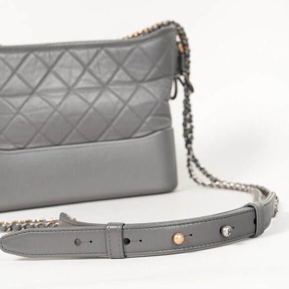 Chanel Gabrielle Quilted Hobo Aged Calfskin Grey Leather Crossbody Shoulder Bag - Picture 7 of 12